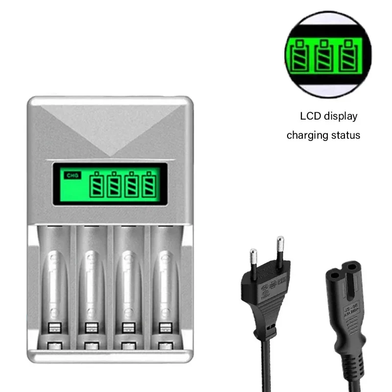 

US/EU/UK Plugs 4 Slot Smart LCD Battery Charger Power Adapter for AA/AAA NiCd NiMh Rechargeable Batteries Size 5/7 LCD Display