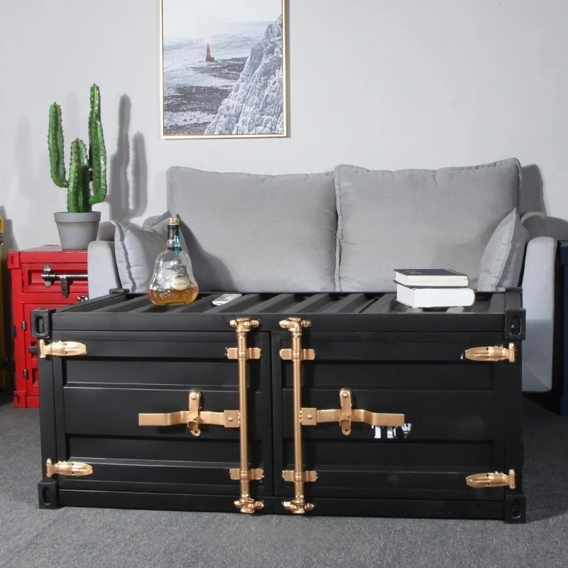 Industrial style container coffee table furniture rectangular small apartment personality creative wrought iron retro cabinet