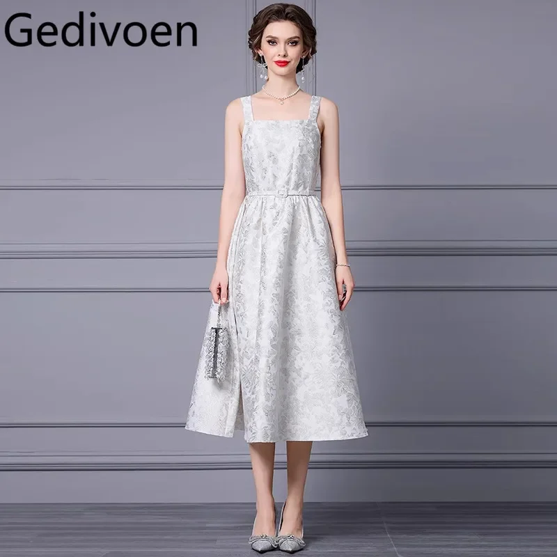 

Gedivoen Summer Fashion Runway Designer Dresses Women's Butterfly Print Sashes Spaghetti Strap Sexy Backless Temperament Dresses