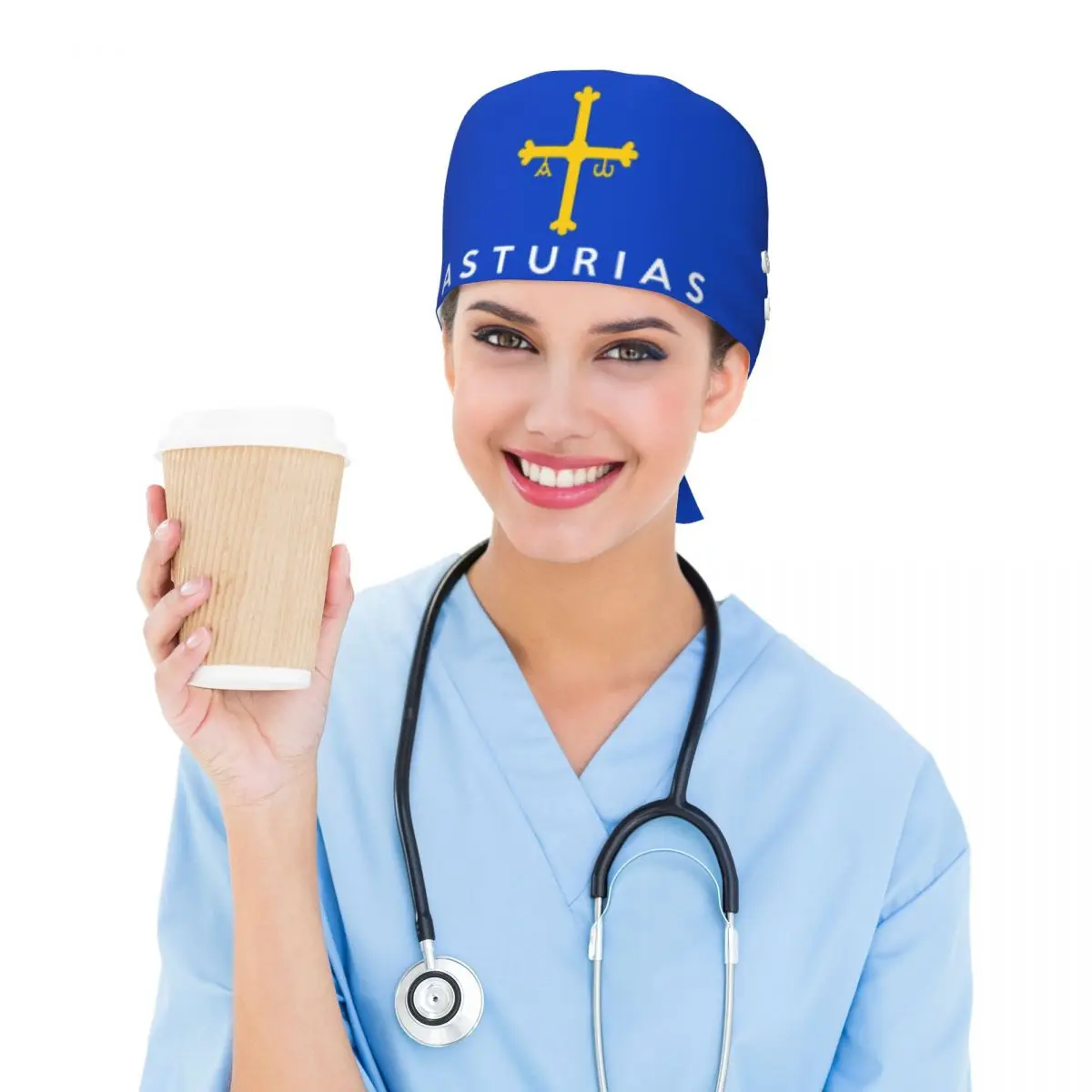 Spain Flag Flag Of Asturias Scrub Hat Doctor Working Surgical Cap Men Women Adjustable Nursing Caps for Dentist
