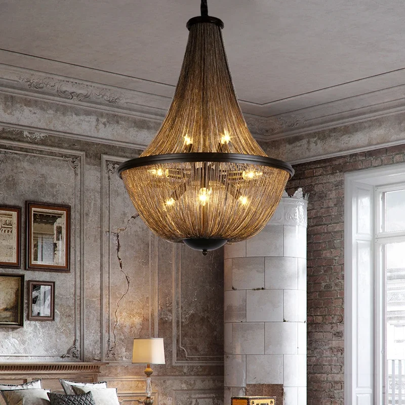 

2024 Luxury Chandelier Lighting Living Room Ceiling Lights with Fringe Bedroom Metal Retro Villa Chandelier for Chandelier