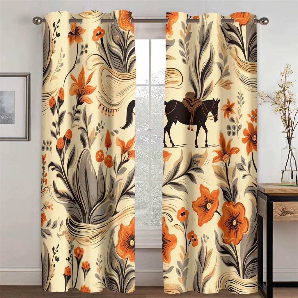 Classical Occident Pattern Curtains Abstract Plant cowboy Black Horse Living Room Bedroom Kitchen Balcony Window Decor 2 Panels