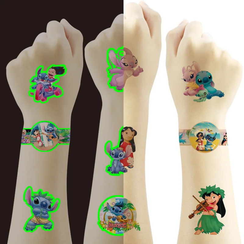 4 folhas/conjunto disney noctilucente e comum tatuagem ponto adesivos à prova dwaterproof água engraçado dos desenhos animados crianças presente de aniversário recompensa brinquedo