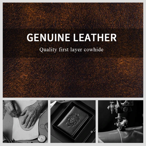 Imagen 2 del producto Cartera Vintage con tres pliegues y bolsillo frontal para hombre, cartera delgada de cuero genuino con bloqueo RFID y ventana de identificación, 8 tarjeteros