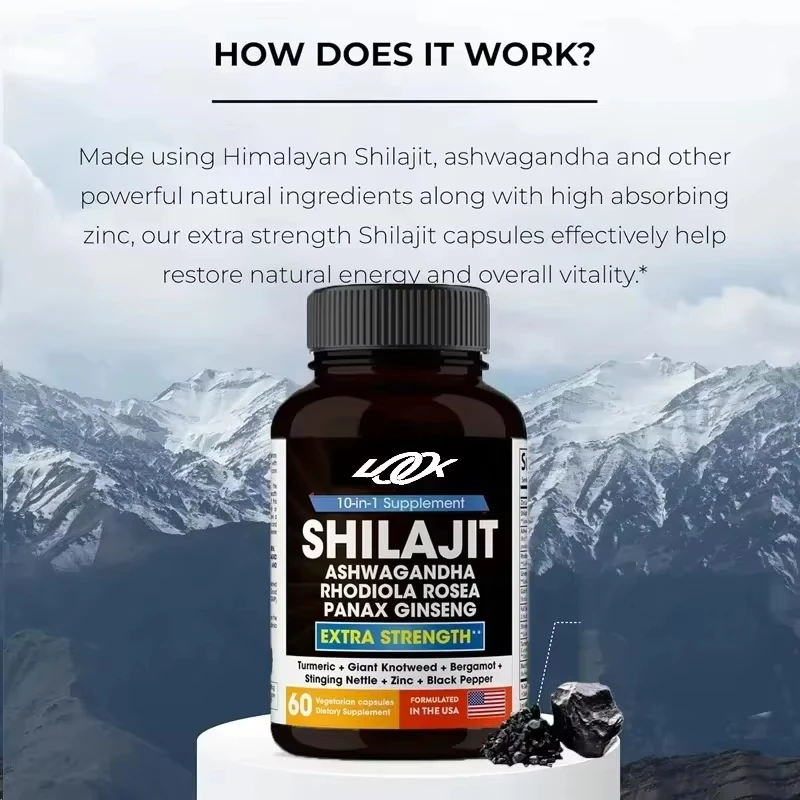 Shilajit Pure Himalaya 18000 ملي جرام، 60 كبسولة رجالية تحتوي على الباذنجان في جنوب أفريقيا في حالة سكر، الروديولا، الجينسنغ، والمقراص