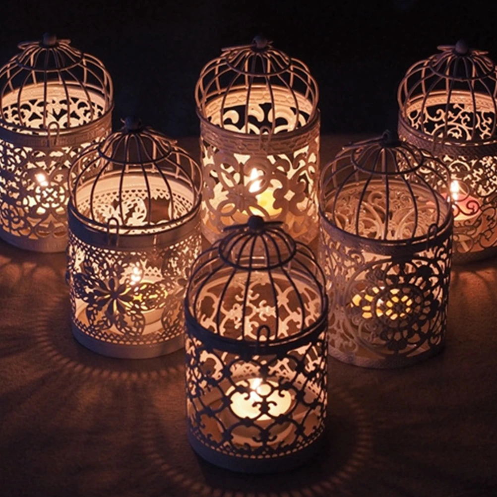 

Metal Birdcage Holder Hollowed Design Decorative Lantern for Weddings Parties Festivals Romantic Ambience Tea Light