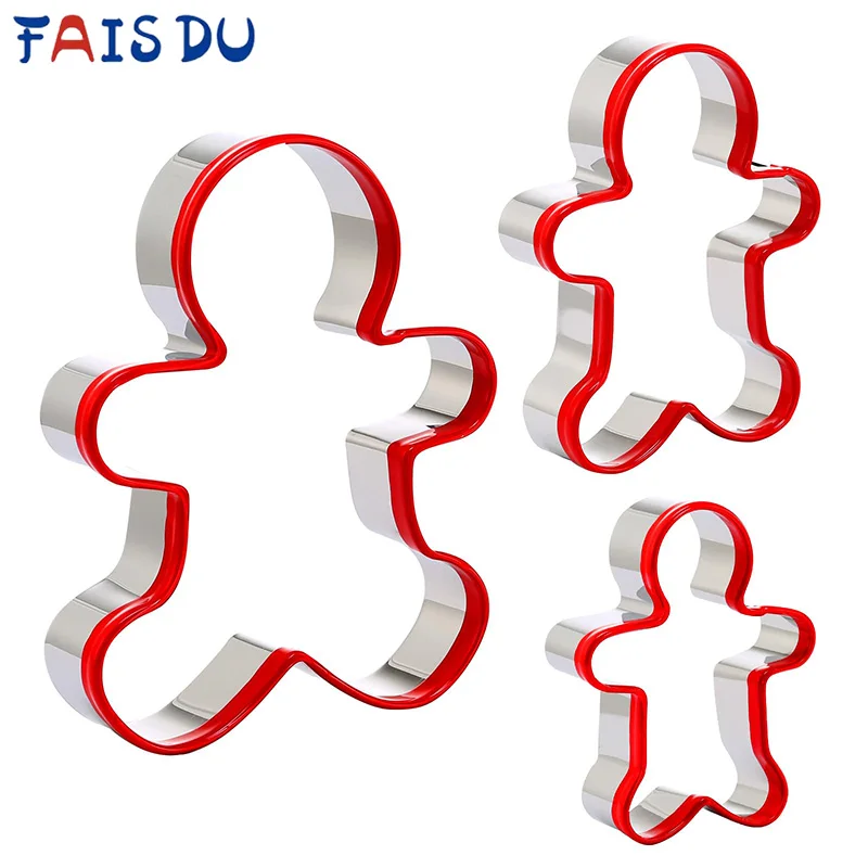 Gingerbread Man Ausstechformen, 3-teiliges Weihnachts-Ausstechformen-Set aus Edelstahl für selbstgemachte Weihnachtsfeiertage, Feiertage, Partydekorationen