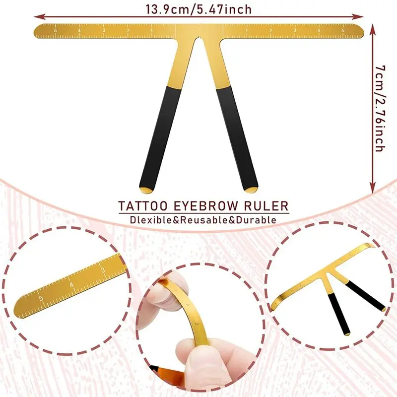 Exquisite- Eyebrow Ruler 3-Point Positioning Ruler Eyebrow Golden Proportion Caliper Ruler Brow Caliper Measuring Tool-Gold