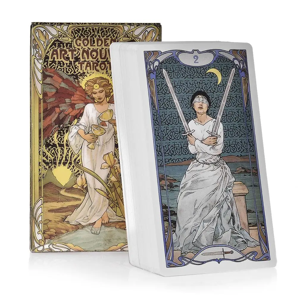 

Golden Art Nouveau Tarot Cards English PDF Guidbook Deck Party Playing games Fate Divination Everyday Witch Cards Board Games