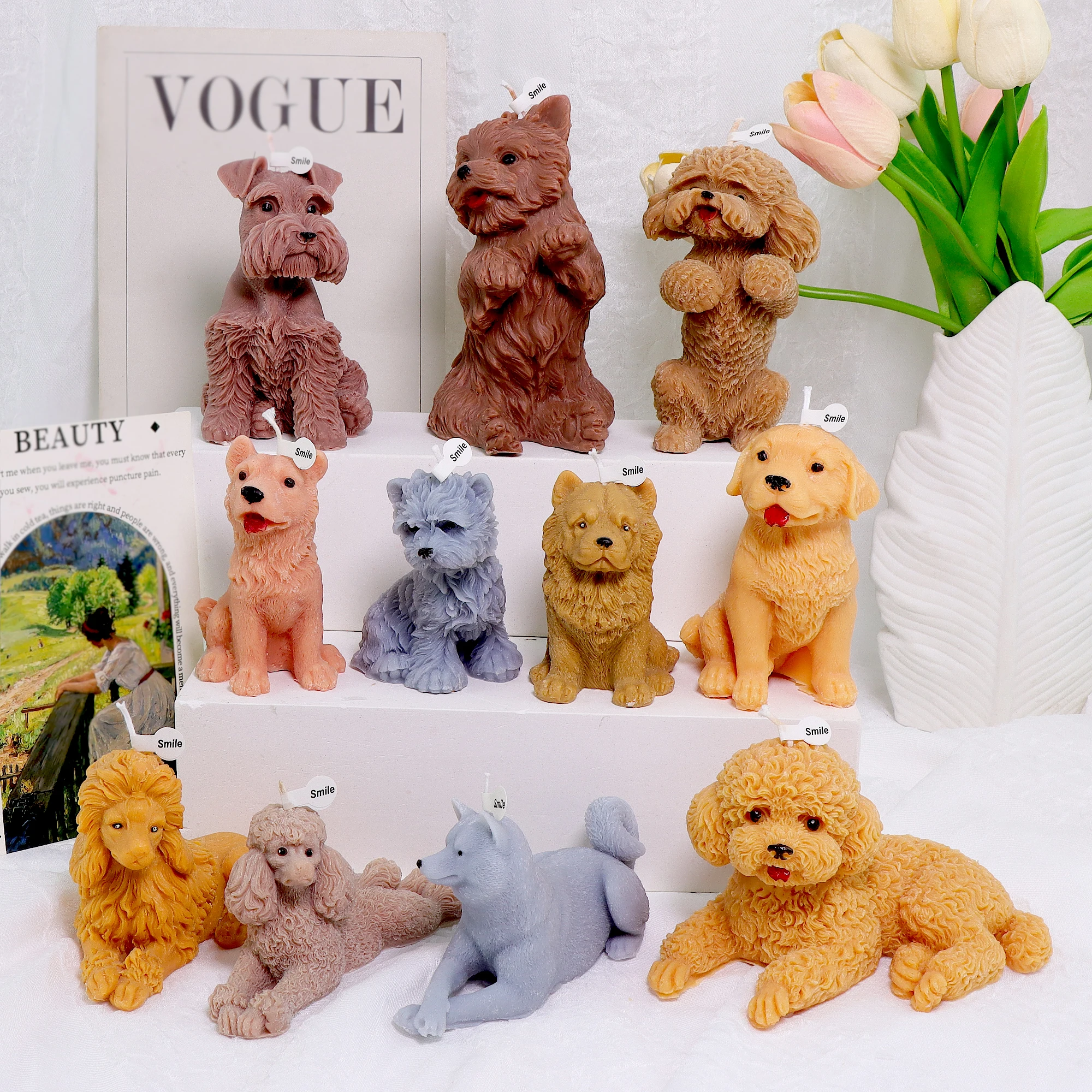 Hundekerzenform, 3D Niedliche Welpen-Silikon-Wachsform für DIY-Kerzenherstellung, Kunstharz, Gips, Seifenherstellung, Heimdekoration, Geschenk für Tierliebhaber