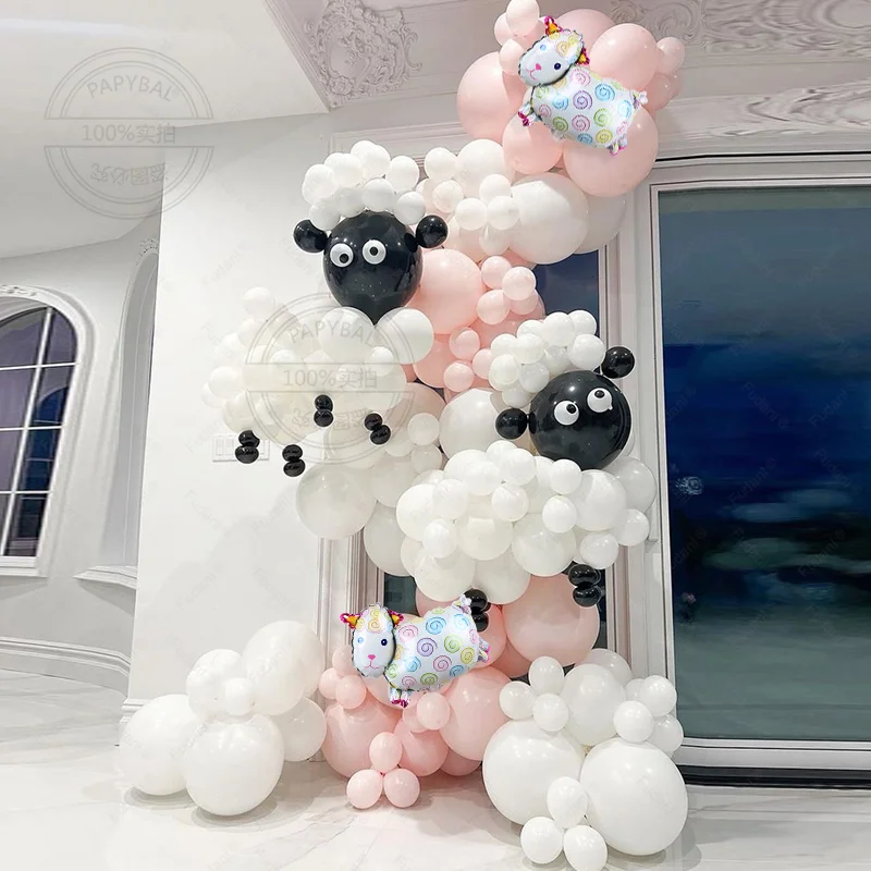 196pcs Sheep Balloon White Pink Latex Balloon Kit Child Birthday Party Background Layout Baby Shower Farm Theme Wedding Decor