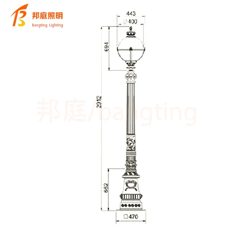 Outdoor classic European Style Waterproof LED Antique Street Light and Poles aluminum Solar garden lamp post