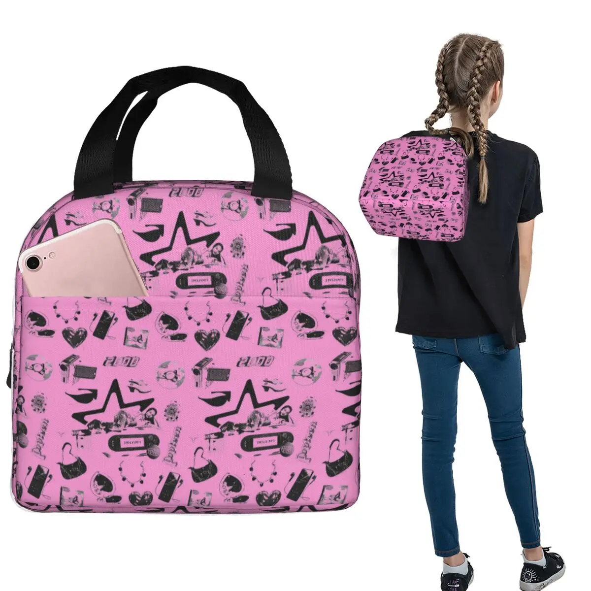 Emilia Mernes Y2k Elements Isolierte Lunchtasche für Damen und Kinder, tragbare Lebensmittelboxen, Thermo-Lunchbox-Tragetasche