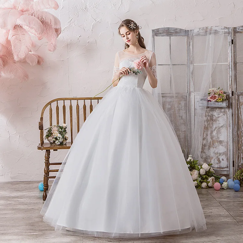 

Ele Simple Wedding Dr Floor-Length Mid-Sve Stand Collar Women's Formal Gown Slimming Effect Chinese Manufacturer
