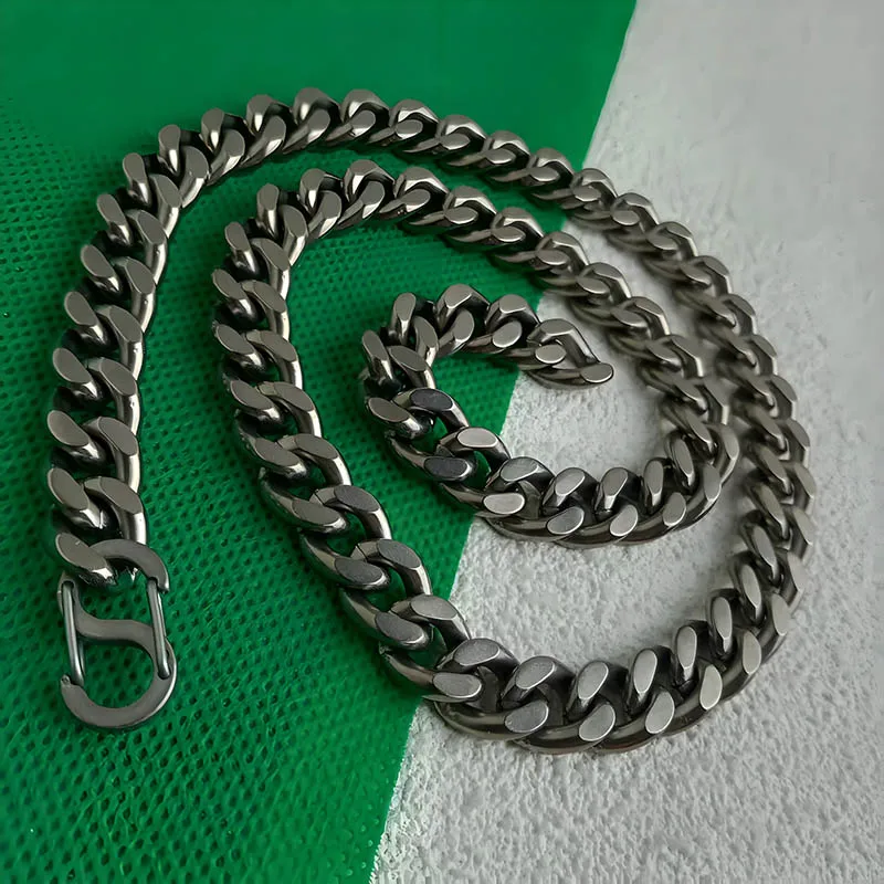 Pure Titanium Curb Chain Necklace for Men 10.5mm Stonewashed Hip Hop Cuban Link Anti-Allergic Tarnish Free Jewelry Gift