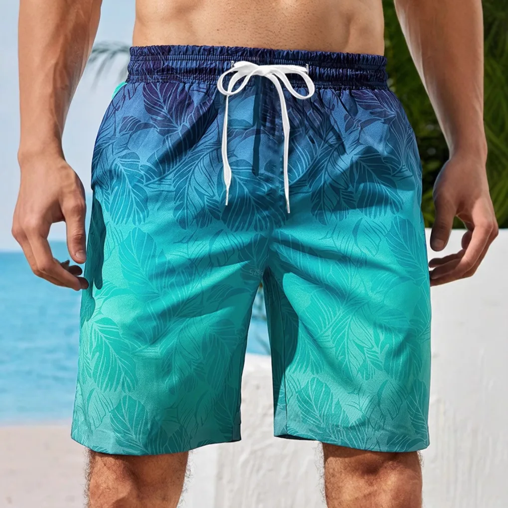 Retro Plant 3D Printed Board Shorts Men's Palm Pattern Shorts Summer Hawaiian Breathable Swimming Shorts Loose Shorts