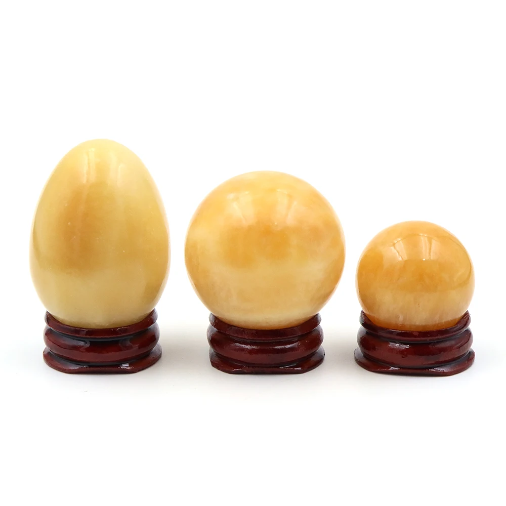 Yellow Calcite Egg Crystal Quartz Ball Reiki Ornament Natural Stone Healing Gems Home Decorative Globe Mineral Accessories Gift