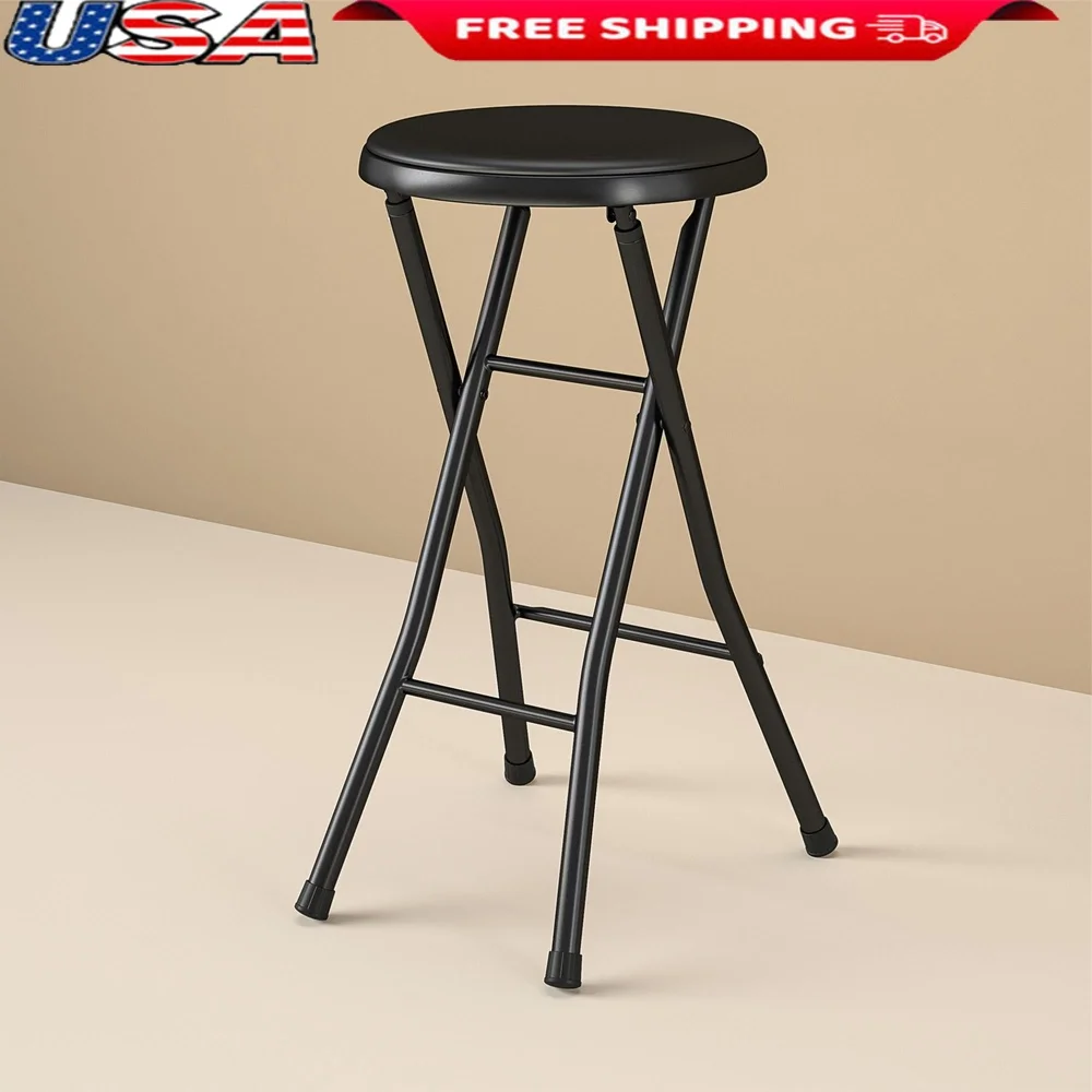 

Multi-Purpose Vinyl Padded Folding Stool Lightweight Portable Compact Design Rubber Feet Covers Modern Style Indoor Use