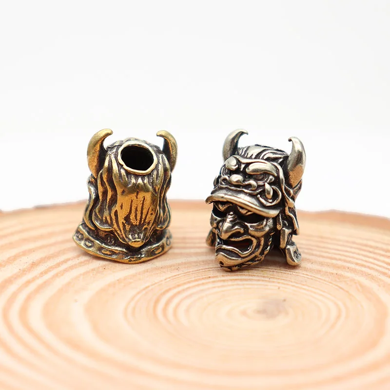 Japanese Eagle Nose Samurai Helmet Brass Knife Bead Woven Paracord Keychain Lanyard Pendant Outdoor EDC DIY Hangings Accessories