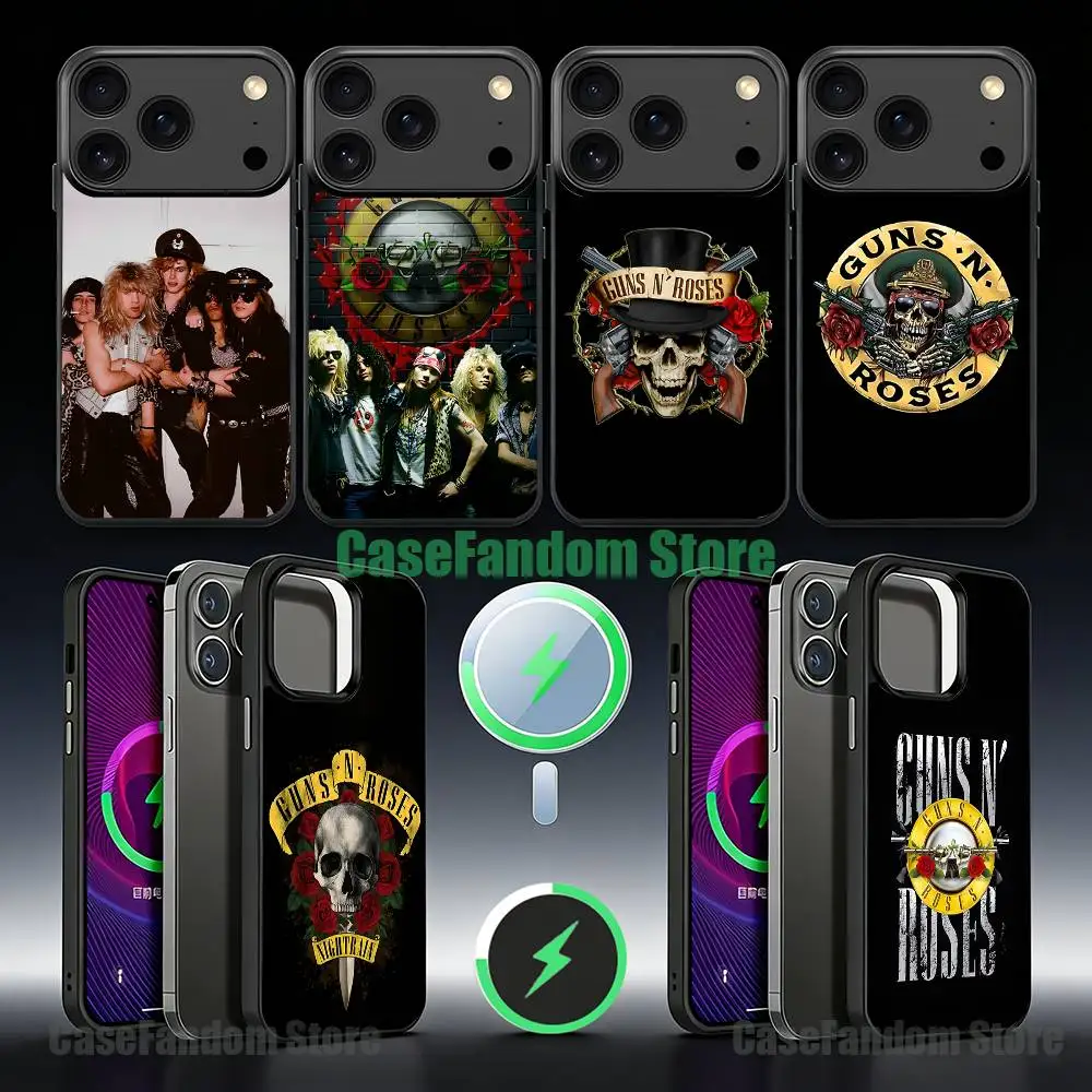 

Guns N Roses Band Shockproof Black Phone Case For iPhone 17,16,15,14,13,12,11,Pro,Max,Plus,Mini,SE4,E Magnetic Wireless Charging