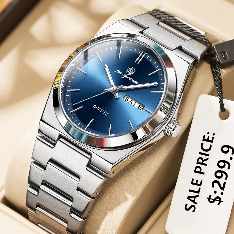 

PAAZOMU Fashion New Men Business Watch Leisure Quartz Stainless Steel Buckle Watches Waterproof Luminous Calendar Men's Watches