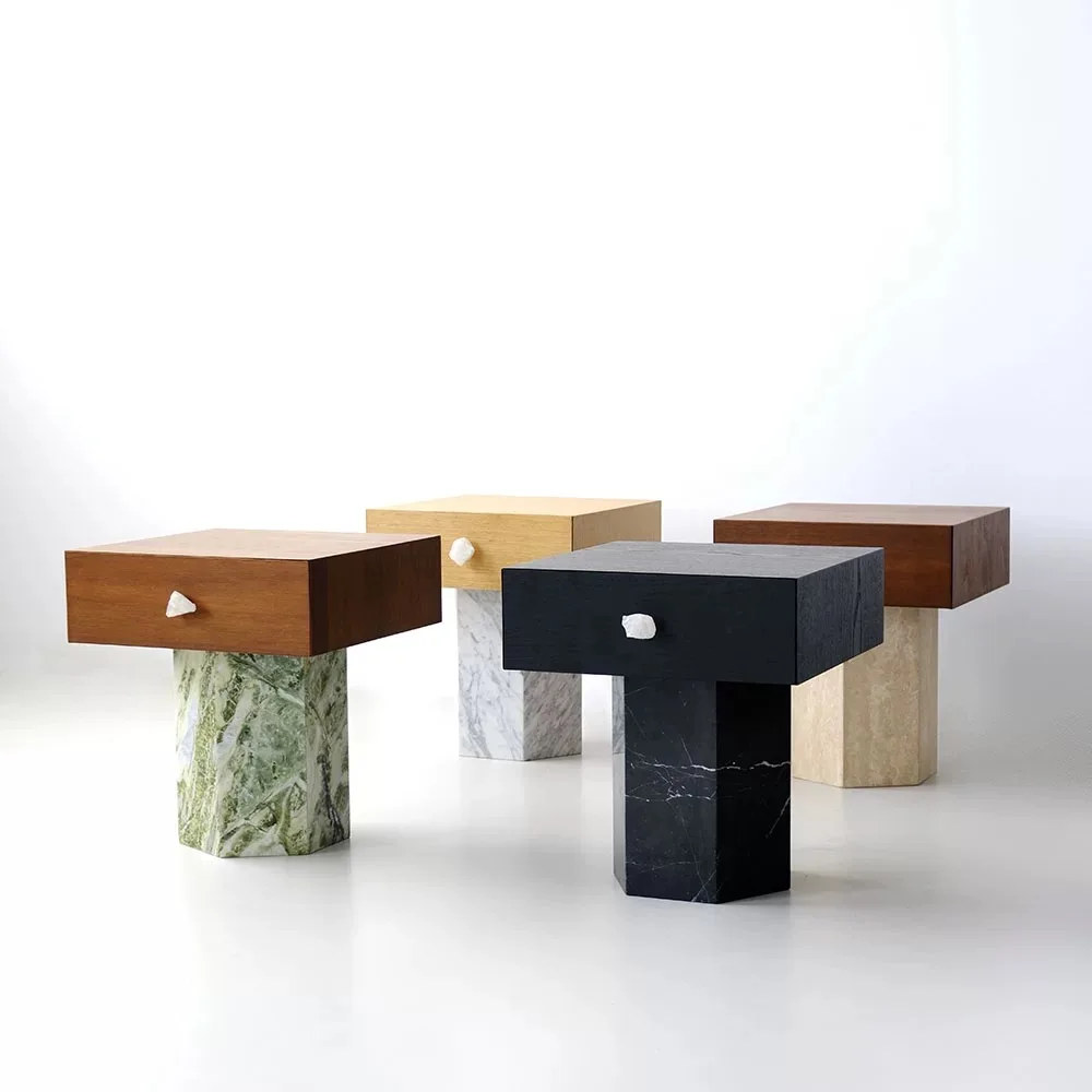 Modern design solid plywood top natural travertine base side table living room coffee table