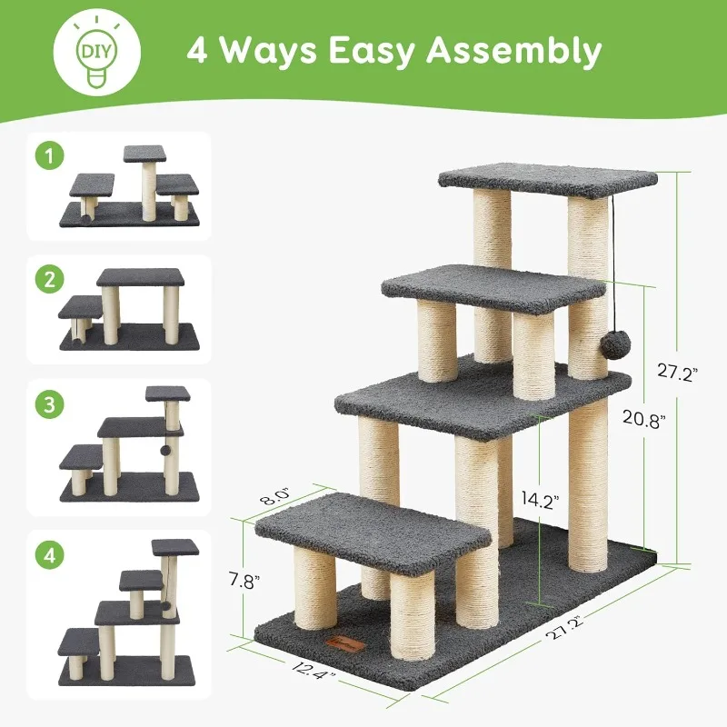 Dog Stairs & Cat Scratching Post Pet Steps for High Bed Couch, High-Strength Boards Hold up to 150 lbs