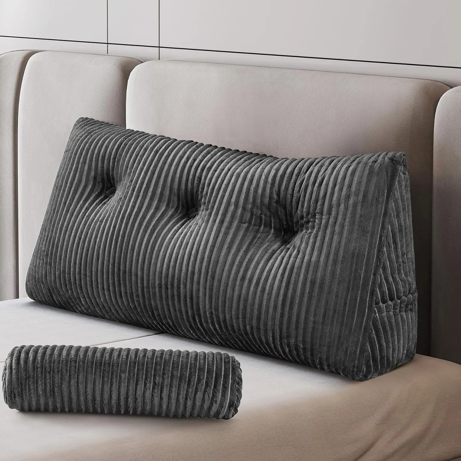 

Large Wedge Pillow Headboard, Twin Triangular Headboard Pillow, Reading Pillow Standard Bed With A Roll Pillow For Bed Sitting