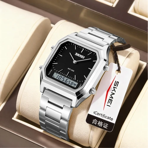 Imagen 1 del producto SKMEI creativo Digital doble horario deportes cronógrafo impermeable reloj de pulsera de cuarzo reloj Casual de moda para hombres reloj masculino