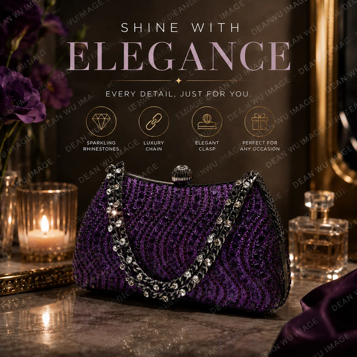 

Women's Evening Clutch Bag Rhinestone Crystal Purse Luxury Party Handbag Wedding Shoulder Crossbody Bag