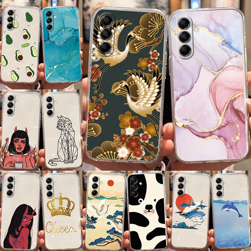 For Samsung Galaxy M14 M13 M23 M34 M54 M15 M55 M35 5G F15 F23 C55 F55 Red-crowned Crane Bird King Queen Crown Matte Clear Shells