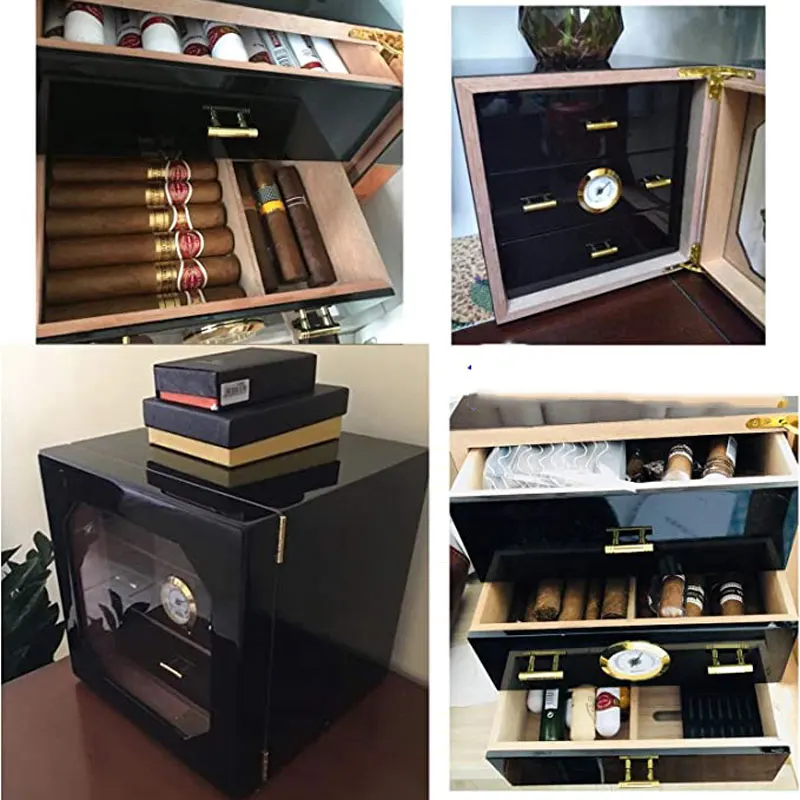 Cigar Storage Box Red Cedar Wood Display Standing Cigar Refrigerator Humidor Cabinet with 4 Trays Drawers and Dividers