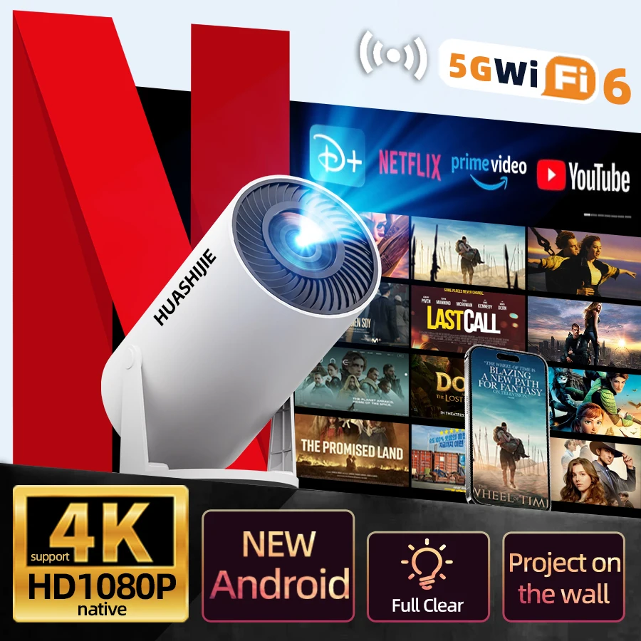 

Смарт-проектор Android HD 1080P с Wi-Fi, 4K, для домашнего кинотеатра со встроенными динамиками – идеальный подарок на Рождество и День святого Валентина