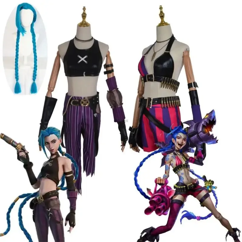 أزياء Jinx التأثيرية LoL Jinx Arcane أزياء تنكرية مثيرة للنساء لحفلات الهالوين بدلة كرنفال أزياء الهالوين التأثيرية
