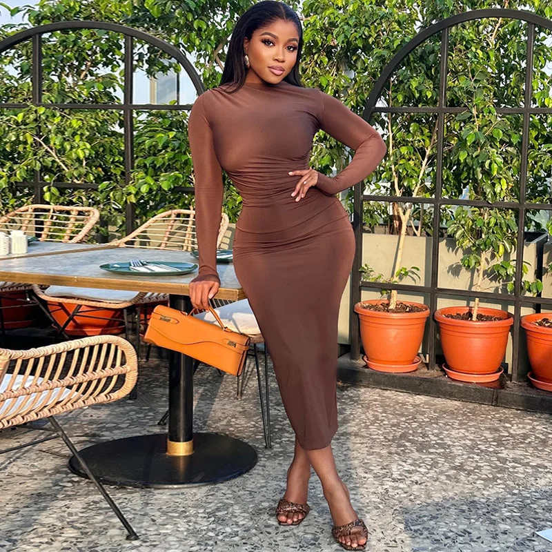 ANJAMANOR Ruched Long Dress Women Elegant Party Long Sleeve Bodycon Dresses Brown Black Vestidos Spring 2024 D17-CZ21 - AliExpress 200000345 ANJAMANOR Ruched Long Dress Women Elegant Party Long Sleeve Bodycon Dresses Brown Black Vestidos Spring 2024 D17-CZ21 - AliExpress 200000345