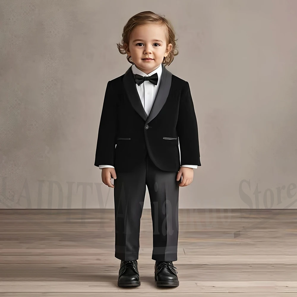 Costume en velours pour garçons, ensemble 2 pièces chic à col châle et un bouton, tenue de cérémonie