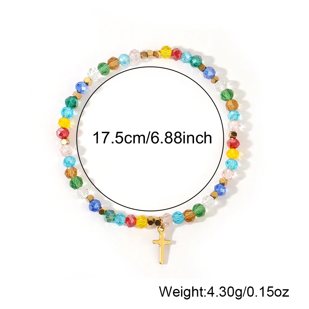 Pulsera con colgante de Cruz de cristal para mujer, estilo bohemio, colores mezclados, tarjeta de Pascua, regalo diario, 1 unidad