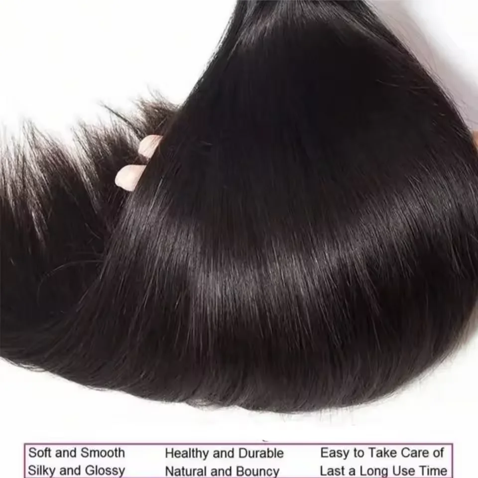 Natural Brazilian Virgin Human Hair Bundles 40 42 Inch Long Straight Style 1 3 4 Pieces Hair Extensions Double Weft Wet And Wavy Durable Hair Weave
