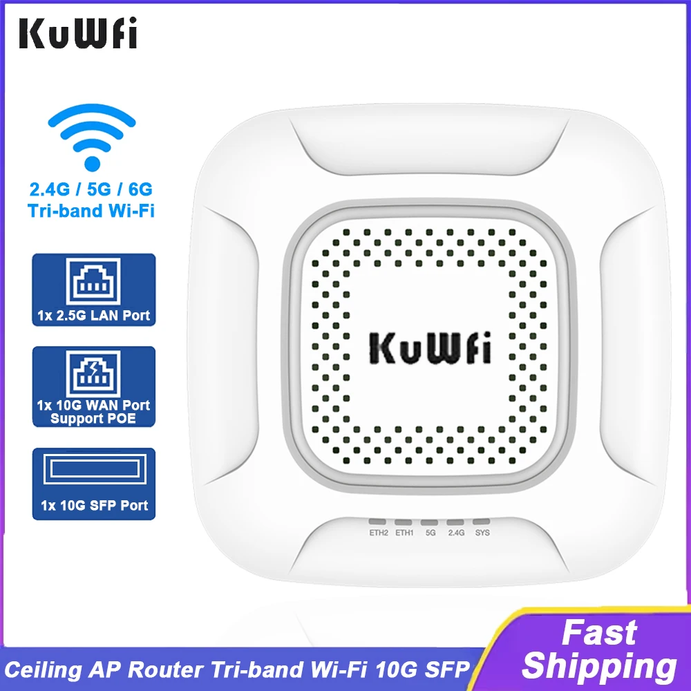 

KuWFi WiFi7 Потолочный маршрутизатор AP Трехдиапазонный Wi-Fi 10G SFP WAN 2,5G LAN-порт Высокопроизводительная точка доступа с покрытием Wi-Fi для офиса