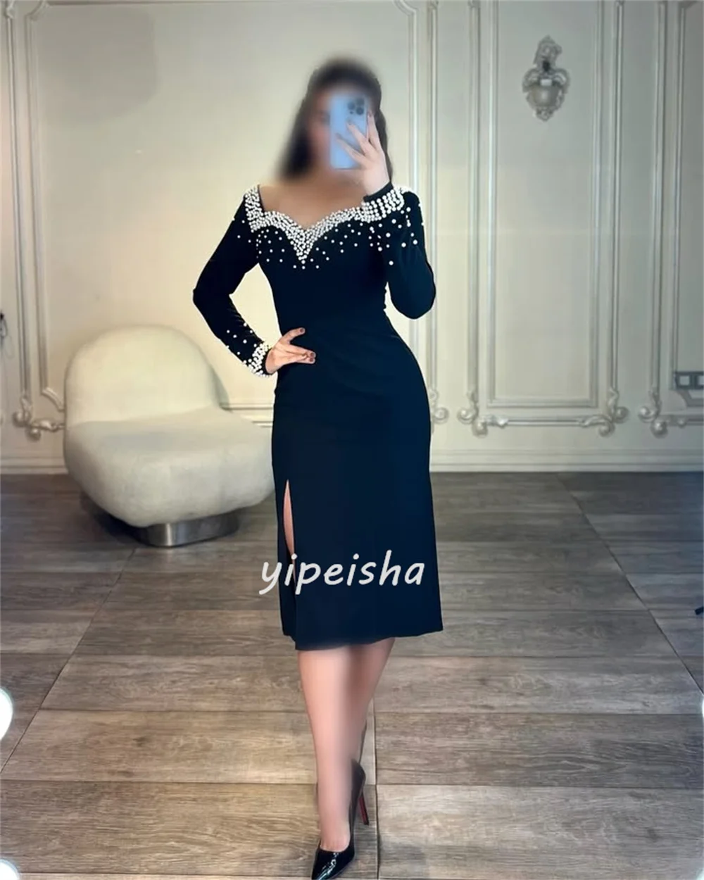 Sukienki na zamówienie w nowoczesnym stylu, modne, z plisami perłowymi, proste, z kwadratowym dekoltem, do kolan, eleganckie sukienki na specjalne okazje.