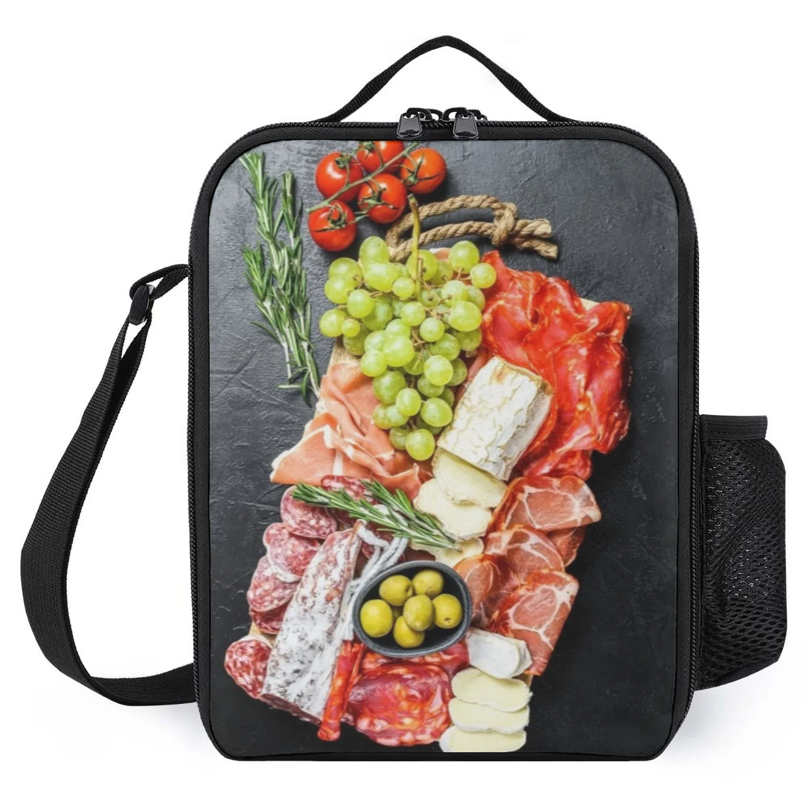 Bolsa de almuerzo estampada con aceitunas y carne italiana, bolsa refrigeradora con aislamiento para el almuerzo