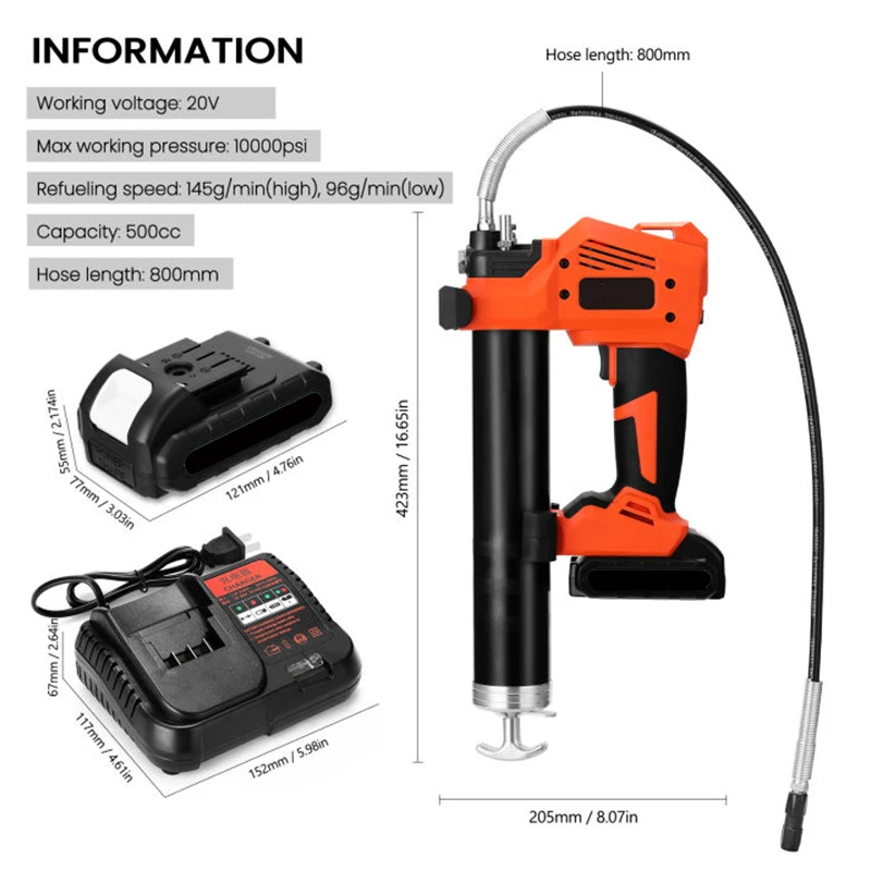 For  10000PSI 20V electric grease pump battery operated powered High-pressure Excavator Grease Gun