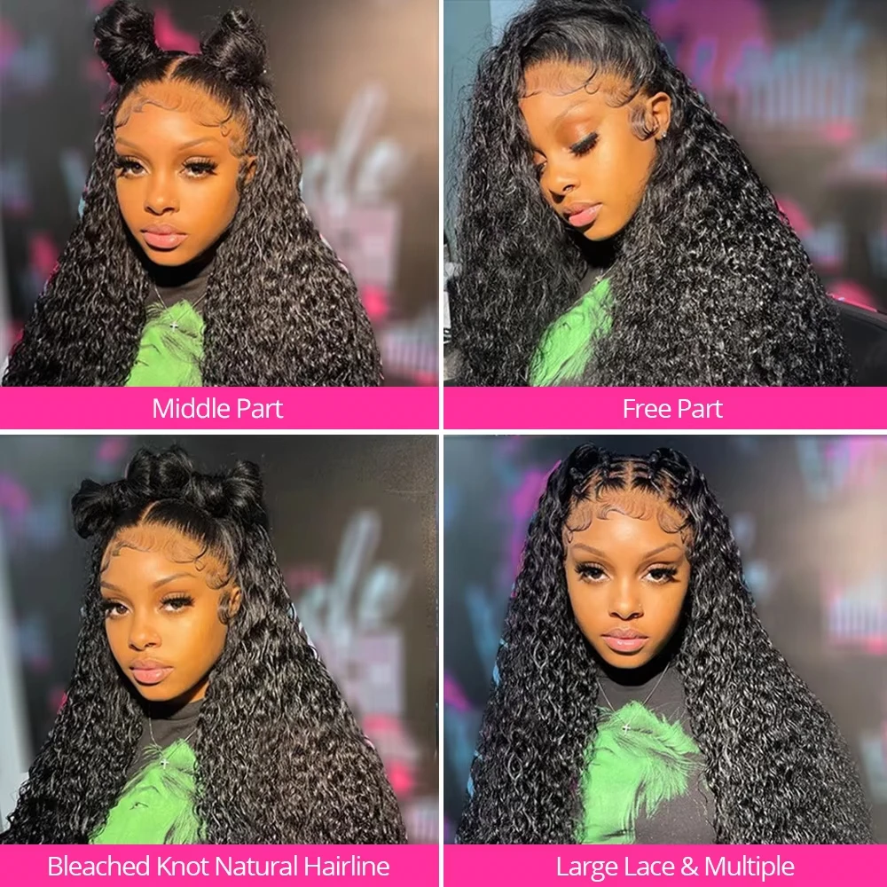 Peruca Frontal de Renda HD 13x6 com Cabelo Humano Cacheado Ondulado Profundo 220% Densidade, Pré-Alongada, 30-40 Polegadas, Cor Natural, Efeito Molhado e Ondulado, para Mulheres Negras