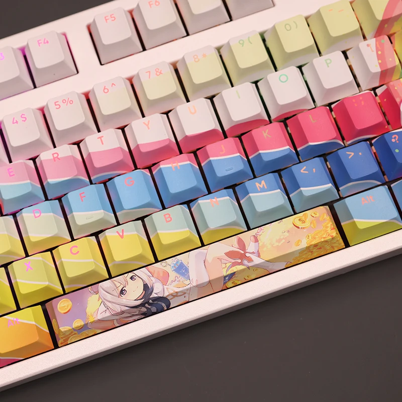 108 Keys/Set Genshin Impact Paimon PBT Anime Gaming Girl Cute Custom DIY Keycap for Cherry Profile MX Switch Mechanical Keyboard