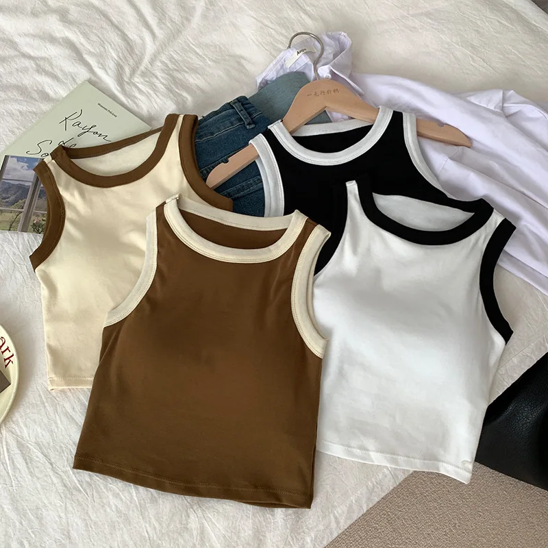 Spring And Summer Colour Blocking Sleeveless Vest Tunic Underwear Top Bottoming Shirt Aesthetic Wrap Women's Clothing