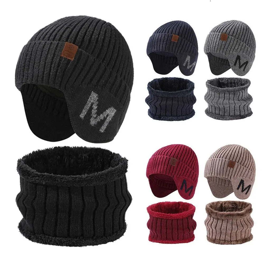 Casual Knit Winter Beanie Hat Scarf Fleece Lined Thick Men's Skull Cap with Ear Protection Warm Two-Piece Set for Women & Men