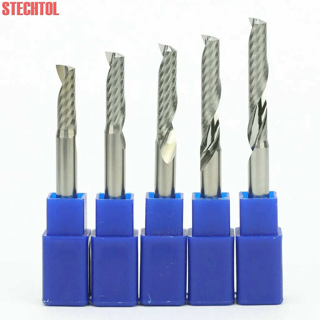 5mm 1 เครื่องตัดขลุ่ย CNC ไม้ Router เครื่องมือเกลียวทังสเตนคาร์ไบด์แกะสลักตัด Endmill สําหรับอะคริลิค MDF PVC 10pcs
