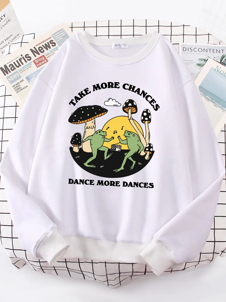 Take More Chances Two Dancing Frogs Large Mushroom Hoodie Loose Casual Clothes Fleece Women Hooded Street O-Neck Girl Sweatshirt