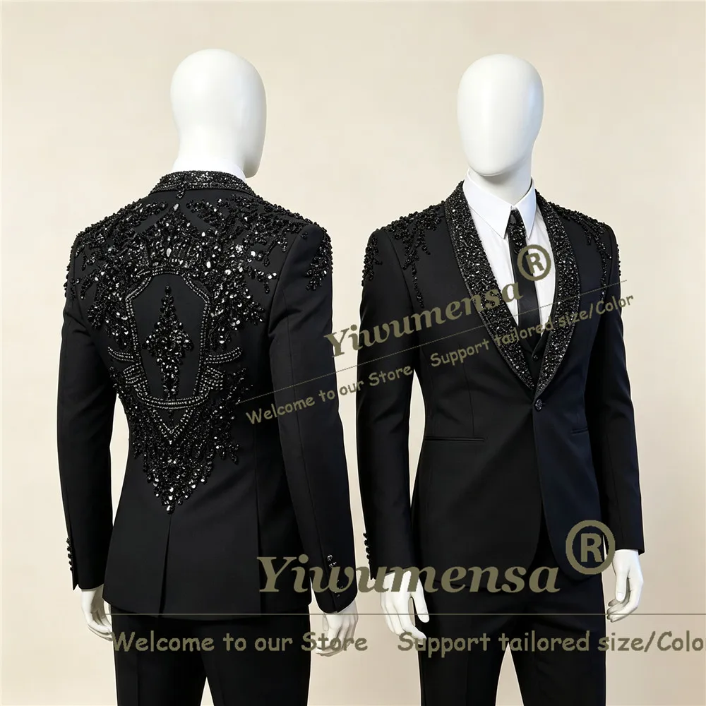 Luxury Men's Suit Beadwork Stones Sequin Prom Blazer Single Breasted Groom Wedding Tuxedo Attire Slim Fit Man Business Outfits