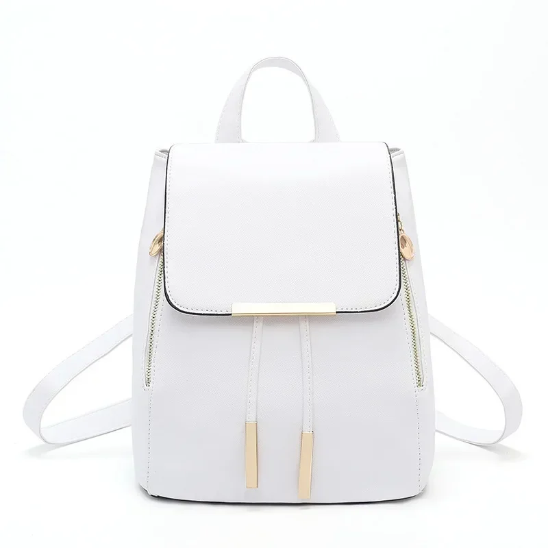 Small Drawstring Flap Backpack Women Mini PU Leather School Backpack Fashion Travel Commuter Bag Girl Double Zipper Bakpacks